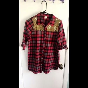 Plaid with Gold Long Sleeve Flannel Shirt